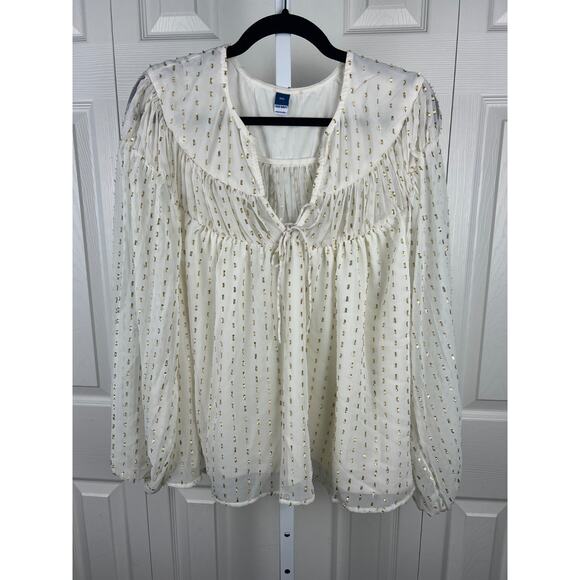 Old Navy Womens Cream Gold Peasant Blouse Size XXL Long Sleeve V-Neck Lined - Picture 7 of 8